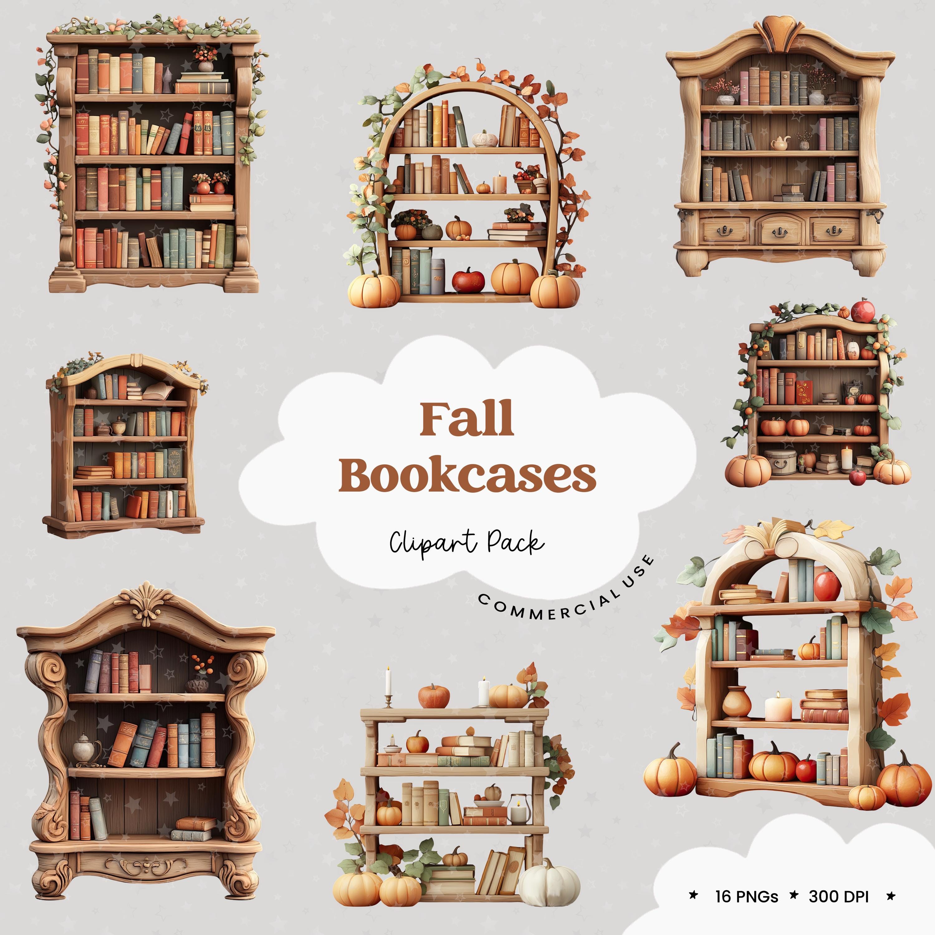 Fall Bookcase Clipart Images Pngs 300dpi Clip Art PNG, Bookcase Clipart ...