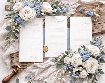 Custom Dusty Blue Wedding Menu Template, Editable Canva Reception Sign (Digital Download) W007