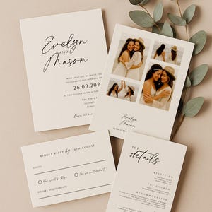 Minimalist Wedding Invitation Suite Template, Printable Wedding Invitation, Digital Download, Invite, RSVP, Details Card, Canva, WL0001