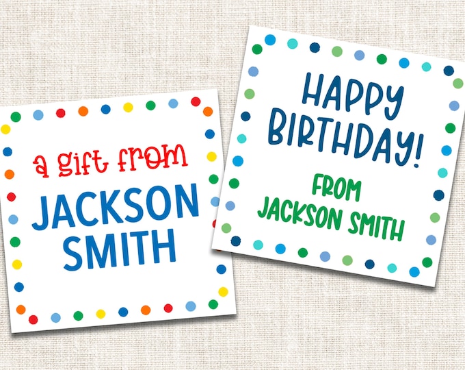 Personalized Boy Gift Tags, Enclosure Cards, Gift Stickers, Birthday Gift Tags