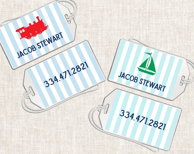 Personalized Boy Luggage Tag, Boy Luggage Tag, Train Luggage Tag, Sailboat Luggage Tag