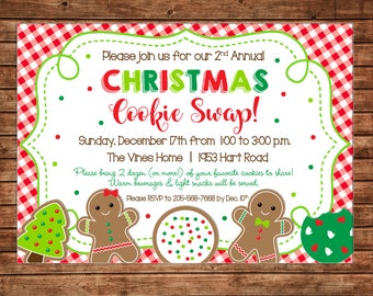 Christmas Invitation Cookie Swap Exchange Party - Can personalize colors /wording - Printable File or Printed Cards