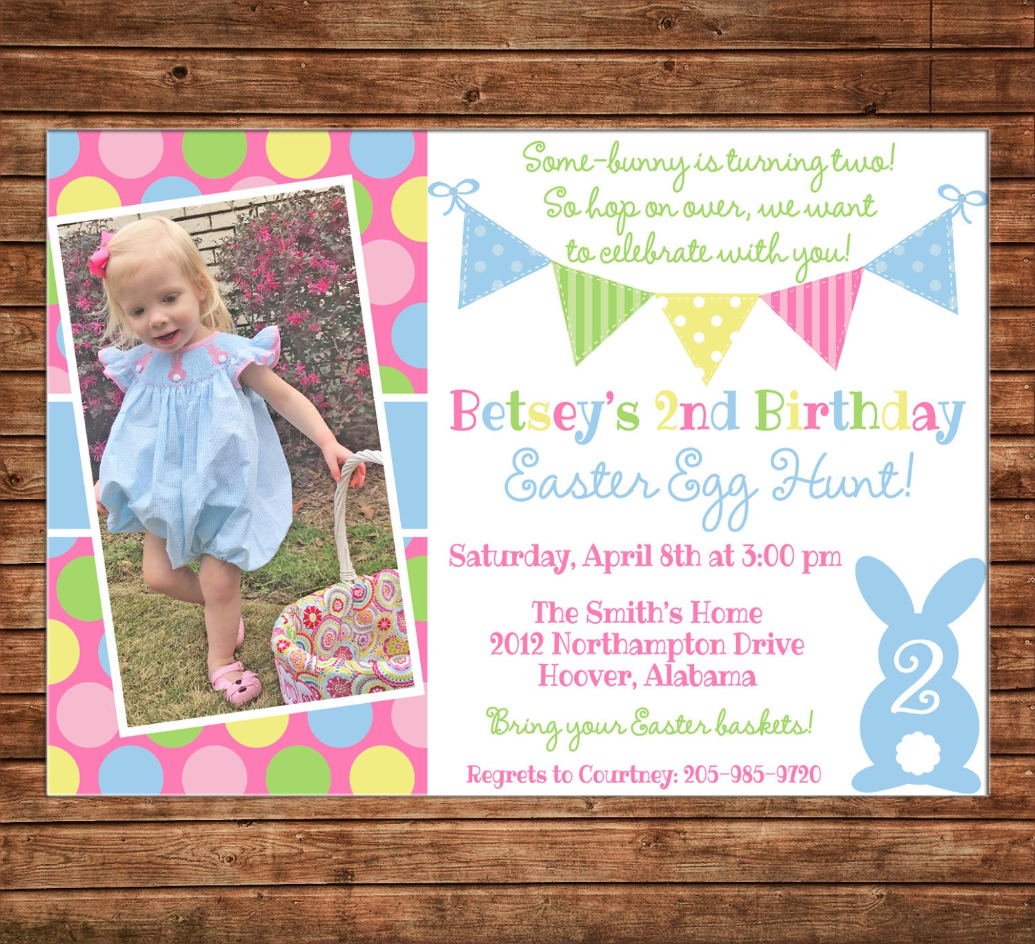 Boy or Girl Invitation Easter Egg Hunt Bunny Birthday Party - Etsy