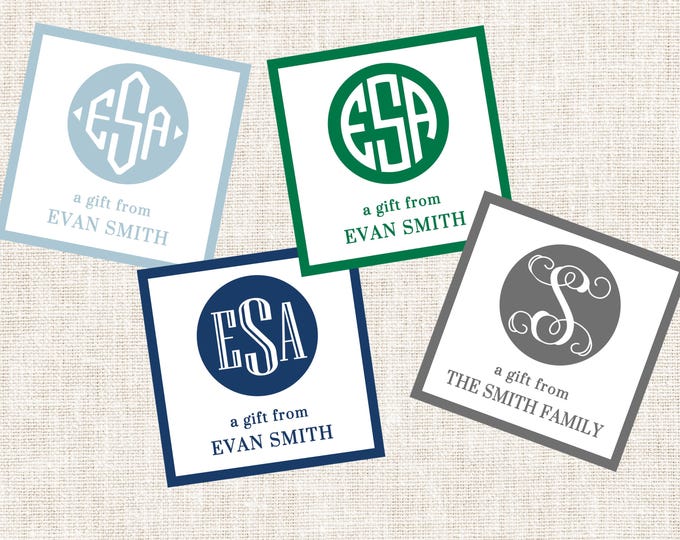 Personalized Custom Gift Tags, Enclosure Cards, Gift Stickers, Monogram Gift Tags