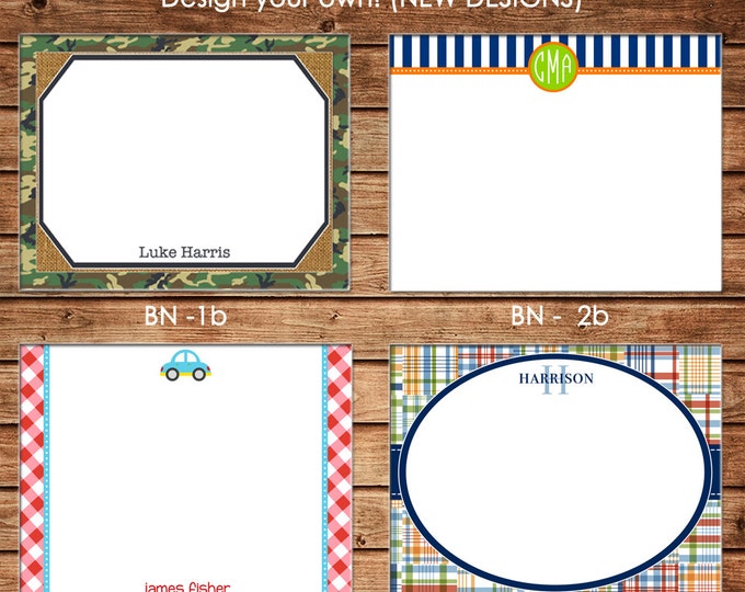 Personalized Boy Flat Notes Notecards Stationery with Envelopes - Design your own - Choose ONE DESIGN