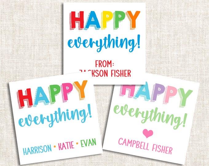 Personalized Family Gift Tags, Enclosure Cards, Gift Stickers, Happy Everything
