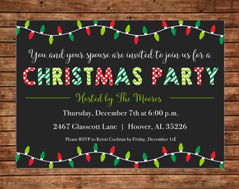 Christmas Lights Dinner Party Ornament Gift Swap Exchange Invitation - Can personalize colors /wording - Printable File or Printed Cards