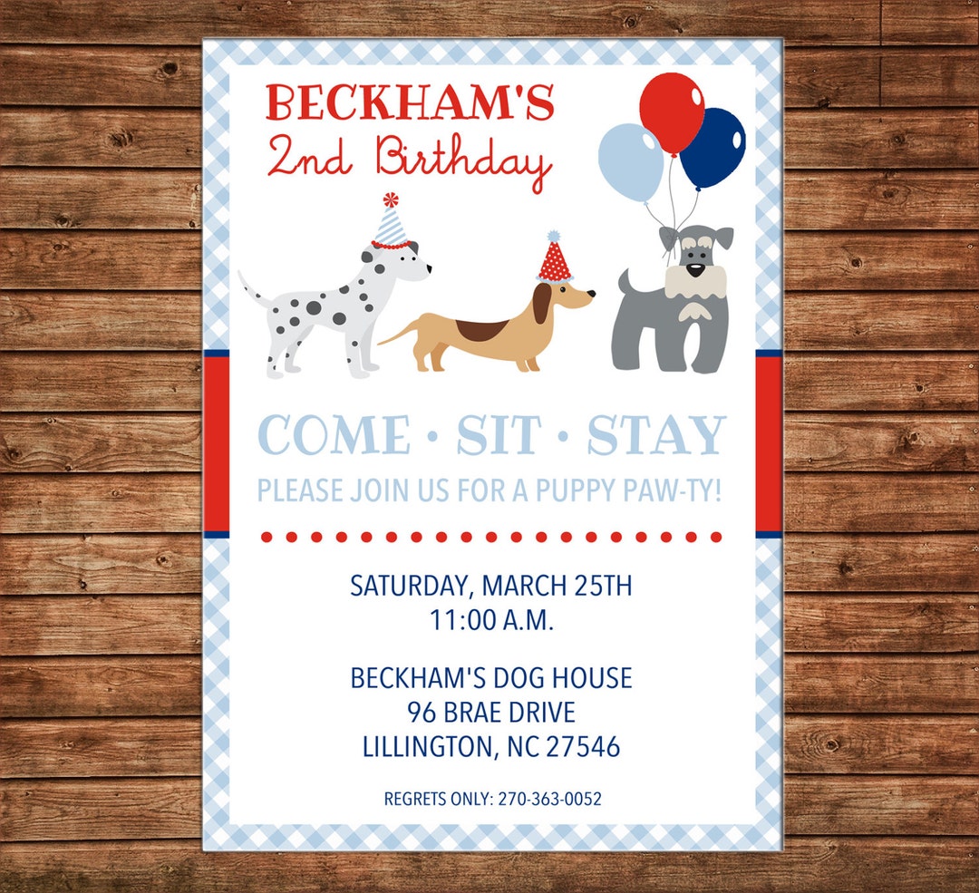 Boy or Girl Invitation Puppy Dog Pawty Come Sit Stay Birthday Party ...