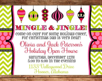 Christmas Invitation Ornament Swap Holiday Open House Party - Can personalize colors /wording - Printable File or Printed Cards