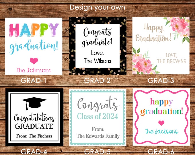 24 Square Personalized Graduate Graduation Enclosure Cards, Gift Stickers, Gift Tags