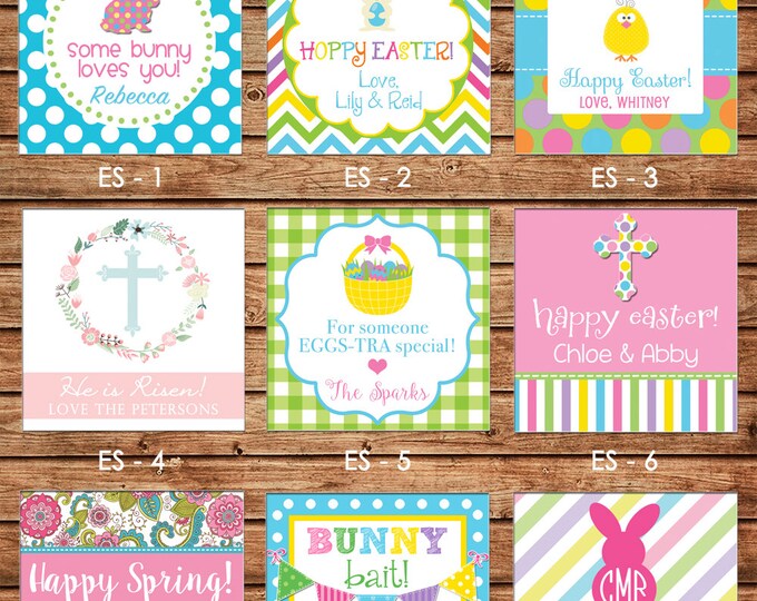 24 Square Personalized Easter Spring Enclosure Cards, Gift Stickers, Gift Tags