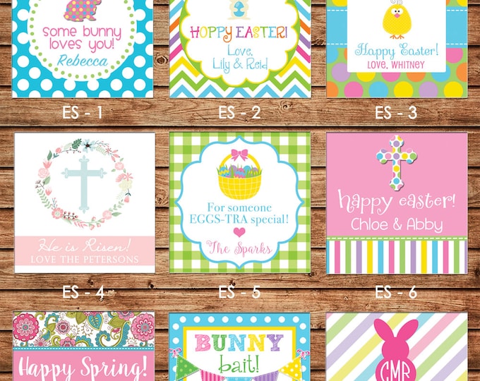 24 Square Personalized Easter Spring Enclosure Cards, Gift Stickers, Gift Tags