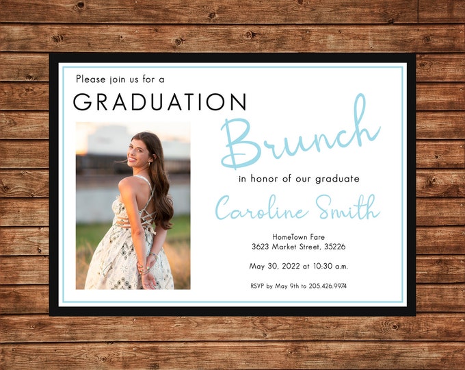 Boy or Girl Invitation Graduation Brunch Party Announcement with Photo - Can personalize colors /wording - Printable File or Printed Cards