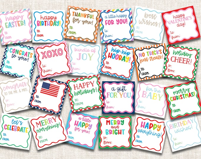 Assorted Gift Tags, Enclosure Cards, Gift Stickers, Birthday Gift Tags, Holiday Gift Tags