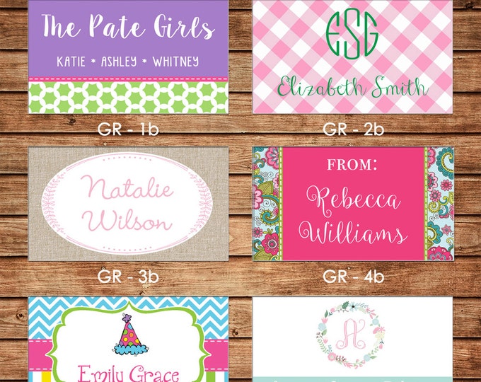 20 Rectangle Personalized Girl Enclosure Cards, Gift Stickers, Gift Tags