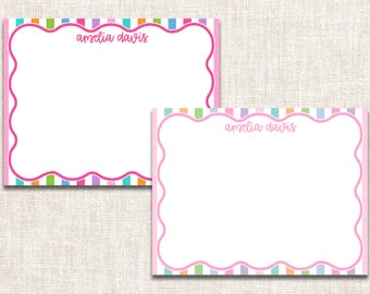 Personalized Girl Stationery, Personalized Girl Notecards, Flat Note Cards, Preppy Stationery