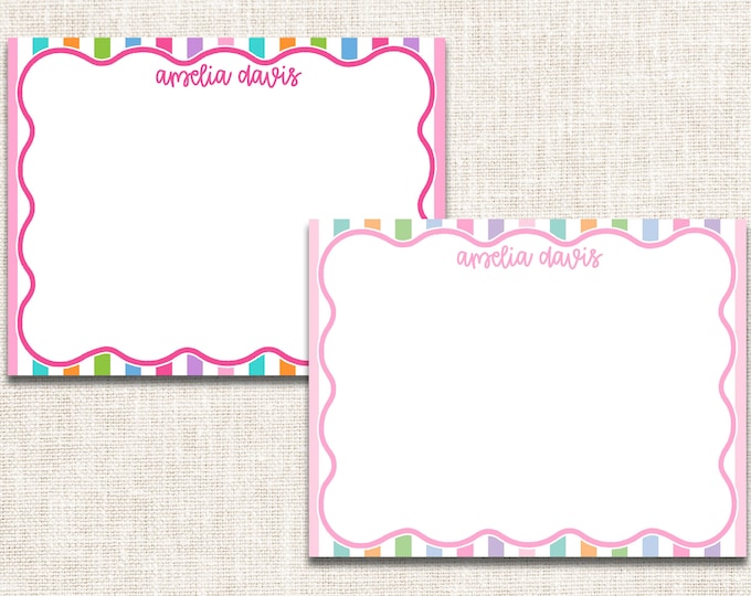 Personalized Girl Stationery, Personalized Girl Notecards, Flat Note Cards, Preppy Stationery