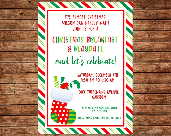 Boy or Girl Invitation Christmas Birthday Party - Can personalize colors /wording - Printable File or Printed Cards