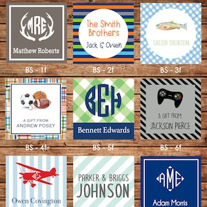 24 Square Personalized Boy Enclosure Cards, Gift Stickers, Gift Tags image 1