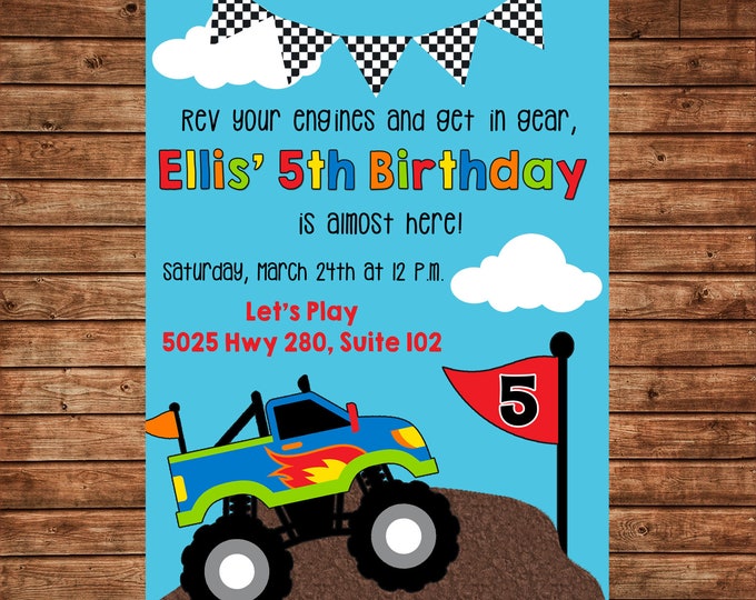 Boy Invitation Monster Truck Birthday Party - Can personalize colors /wording - Printable File or Printed Cards