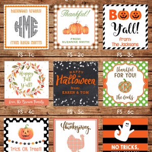24 Square Personalized Halloween Fall Thanksgiving Enclosure Cards, Gift Stickers, Gift Tags