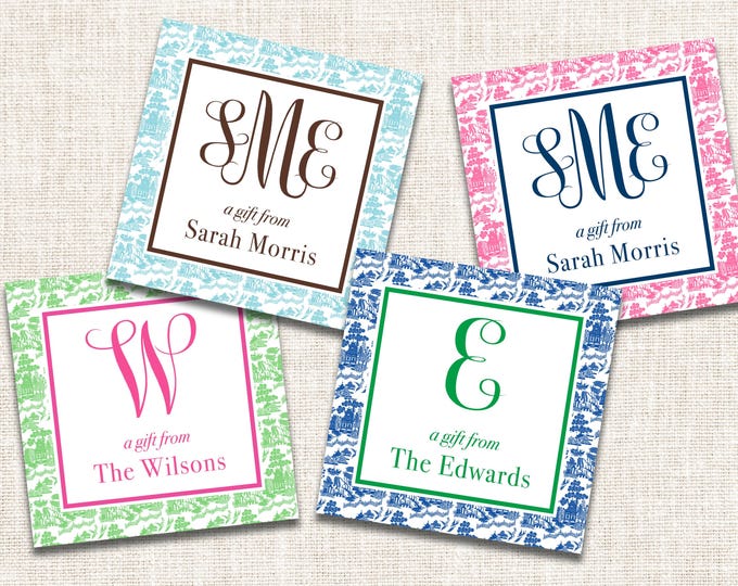 Personalized Gift Tags, Enclosure Cards, Gift Stickers, Chinoiserie, Toile