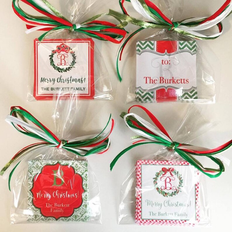 24 Square Personalized Christmas Red Green Enclosure Cards Etsy