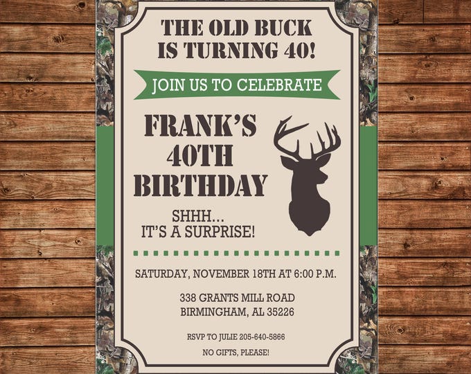 Boy Invitation Old Buck Deer Camo Outdoors Birthday Party - Can personalize colors /wording - Printable File or Printed Cards