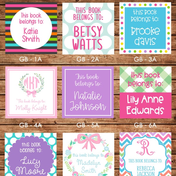 24 Square Personalized Girl Book Plates Bookplate Stickers Labels - Choose ONE DESIGN