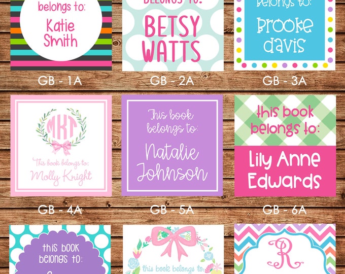 24 Square Personalized Girl Book Plates Bookplate Stickers Labels - Choose ONE DESIGN