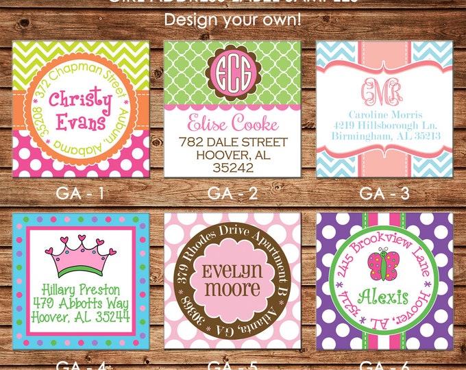 30 Square Return Address Labels Girl Personalized - Choose ONE DESIGN