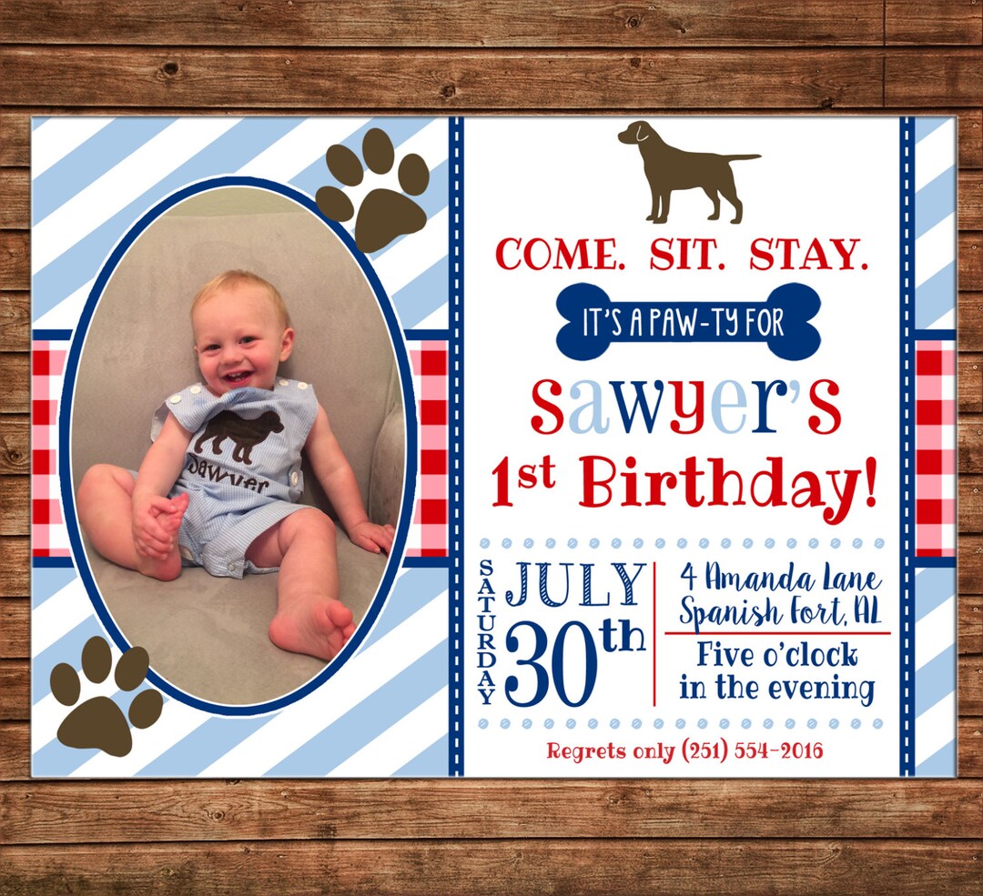 Boy Photo Invitation Puppy Pawty Dog Birthday Party - Can Personalize ...