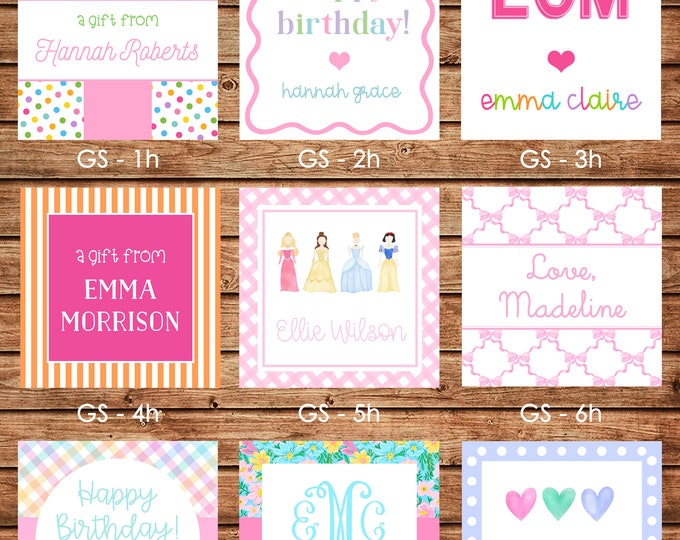 24 Square Personalized Girl Enclosure Cards, Gift Stickers, Gift Tags