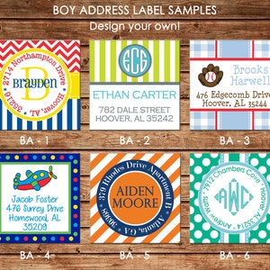 30 Square Return Address Labels Boy Personalized  - Choose ONE DESIGN