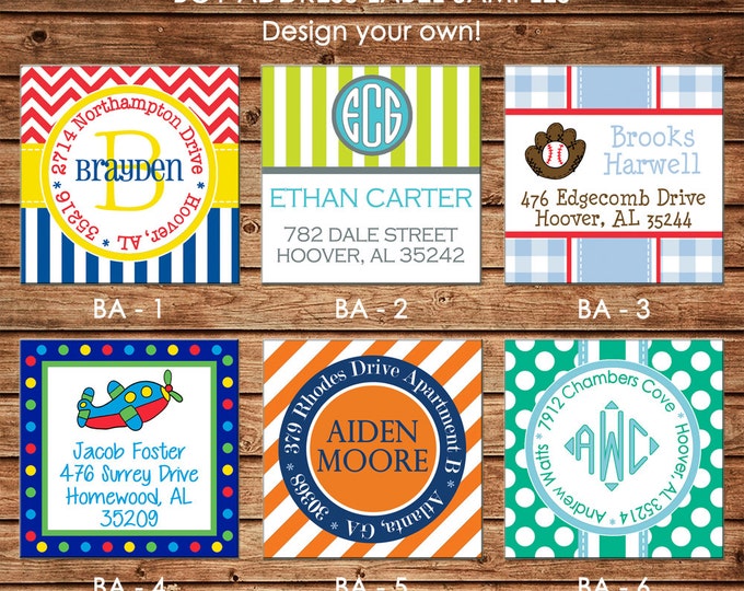 30 Square Return Address Labels Boy Personalized  - Choose ONE DESIGN