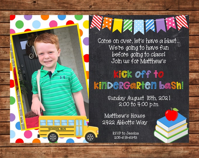 Boy or Girl Preschool Pre-K Kindergarten School Kick off Elementary Graduation Party Announcement Invitation - DIGITAL FILE