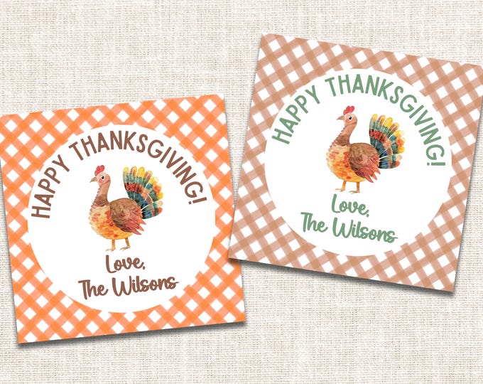 Personalized Thanksgiving Gift Tags, Thanksgiving Enclosure Cards, Thanksgiving Gift Stickers, Watercolor Turkey