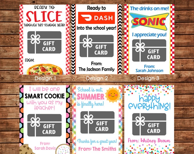 Gift Card Holders for Teachers etc with envelopes - Printable File or Printed Cards