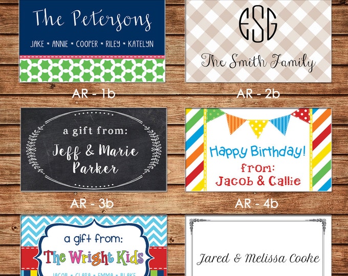 20 Rectangle Personalized Family Sibling Boy Girl Enclosure Cards, Gift Stickers, Gift Tags