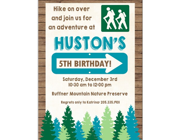 Boy or Girl Hiking Camping Outdoors Adventure Birthday Party - Can personalize colors /wording - Printable File or Printed Cards