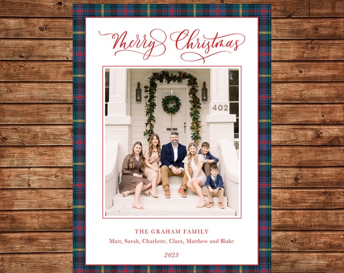Christmas Holiday Photo Card Tartan Preppy Plaid - Can Personalize - Printable File