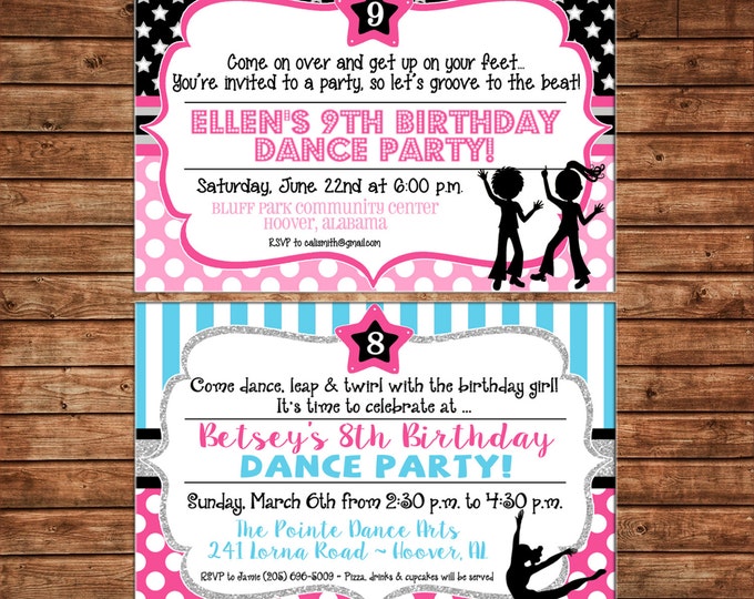 Girl Invitation Dance Party DJ Hip Hop Dancing Birthday Party - Can personalize colors /wording - Printable File or Printed Cards