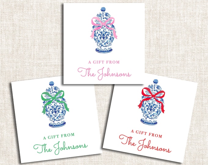 Personalized Family Gift Tags, Enclosure Cards, Gift Stickers, Ginger Jar, Chinoiserie