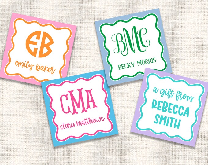 Personalized Custom Gift Tags, Enclosure Cards, Gift Stickers, Monogram Gift Tags