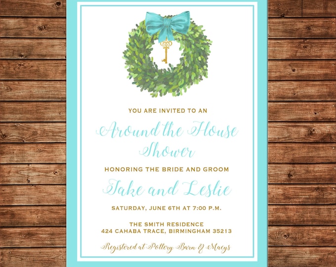 Around the House Wedding Bridal Shower Watercolor Wreath Invitation - Printable File or Printed Cards