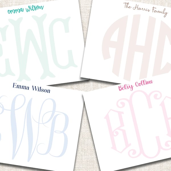 Personalized Custom Monogrammed Stationery, Monogrammed Notecards, Flat Note Cards, Preppy Stationery