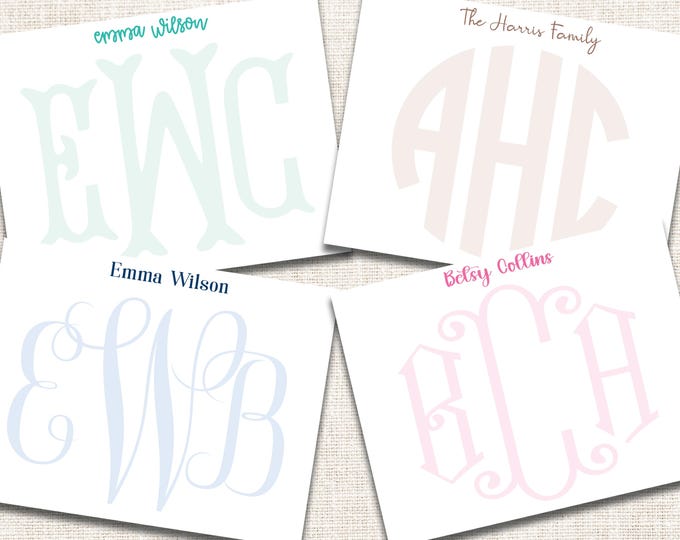 Personalized Custom Monogrammed Stationery, Monogrammed Notecards, Flat Note Cards, Preppy Stationery