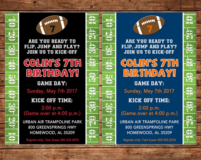 Boy Invitation Football Field Game Birthday Party - Can personalize colors /wording - Printable File or Printed Cards