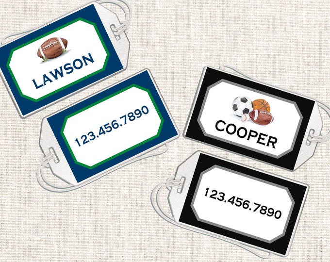 Personalized Boy Luggage Tag, Boy Luggage Tag, Sports Luggage Tag, Football Luggage Tag