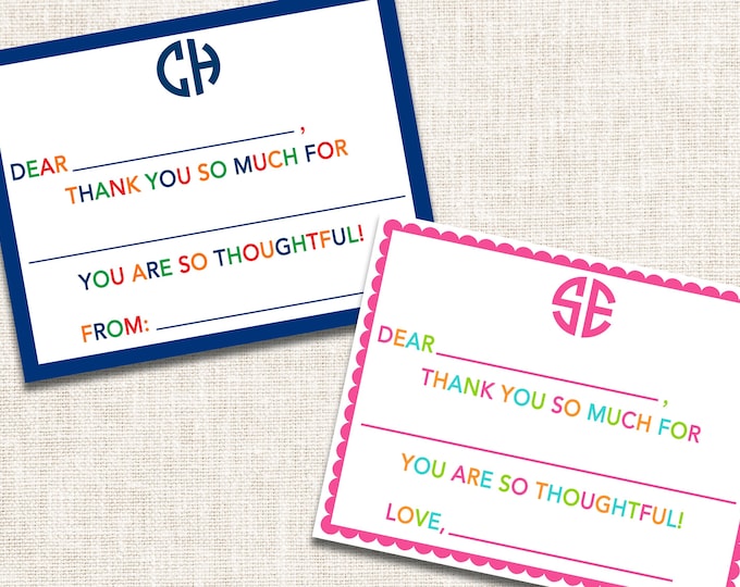 Personalized Thank You Notes, Fill In The Blank Thank You Notes, Personalized Notecards, Kids Thank You Notes